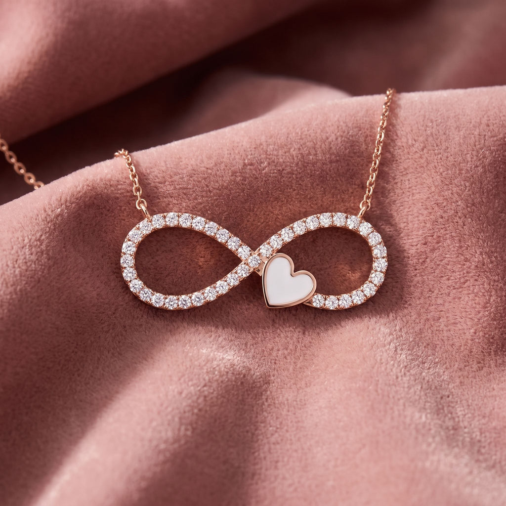 18K Infinity Heart Diamond Pendant — AI cloth, in-house