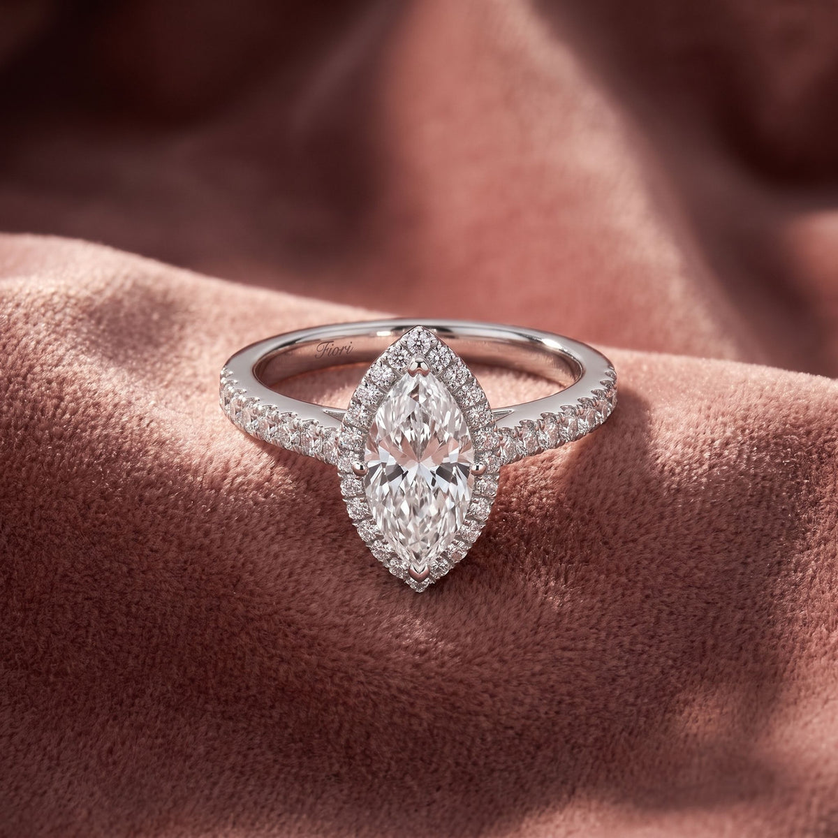 18K Halo Marquise Diamond Engagement Ring — AI cloth, in-house
