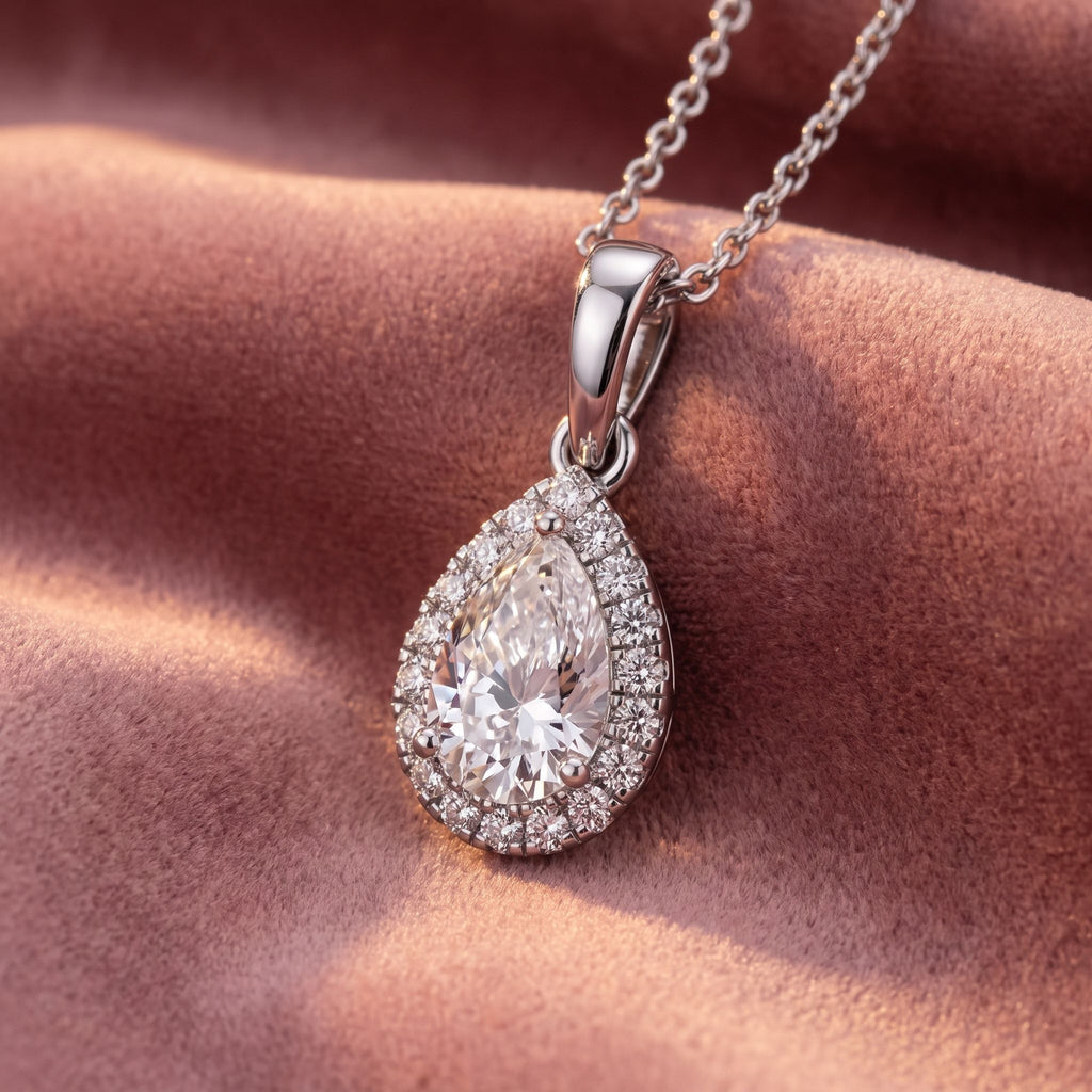 18K Halo Diamond Pendant — AI cloth, in-house