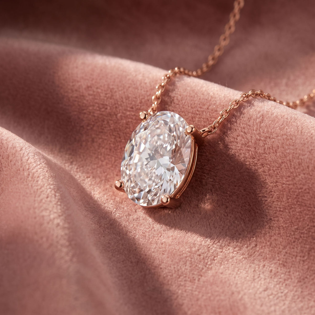 18K Solitaire Oval Diamond Pendant — AI cloth, in-house