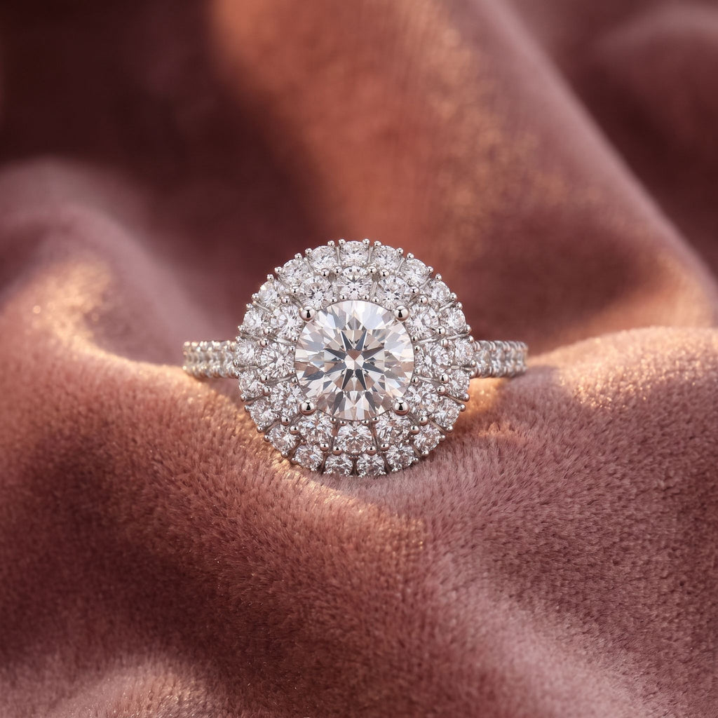 18K Halo Diamond Engagement Ring — AI cloth, in-house