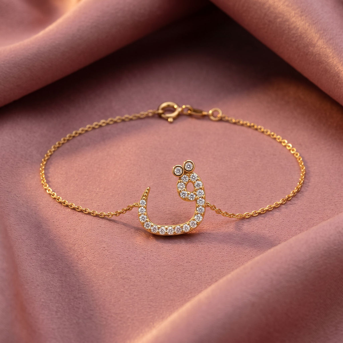 18K Arabic Alphabet Diamond Bracelet — AI cloth, in-house