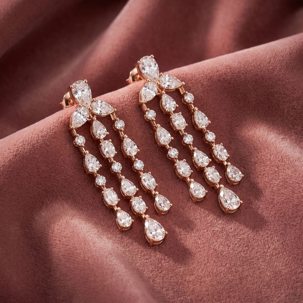 18K Pear Drop Bespoke Diamond Earrings — AI cloth, in-house