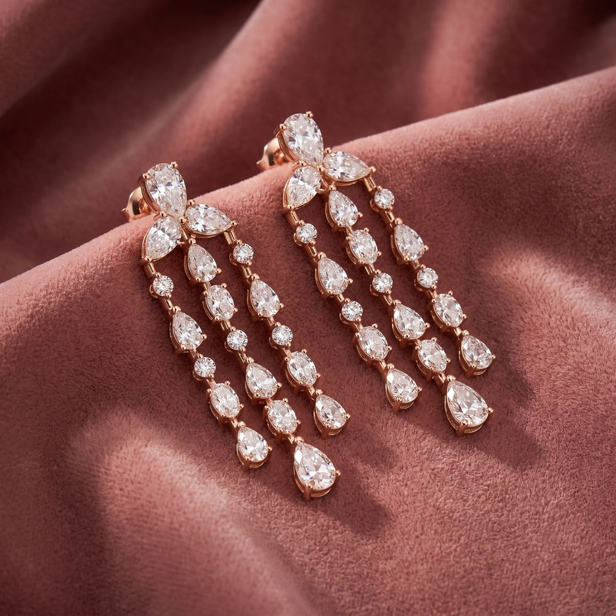 18K Pear Drop Bespoke Diamond Earrings — AI cloth, in-house
