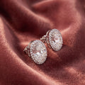 18K Oval Halo Diamond Earrings — AI cloth, in-house