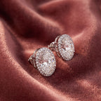 18K Oval Halo Diamond Earrings — AI cloth, in-house