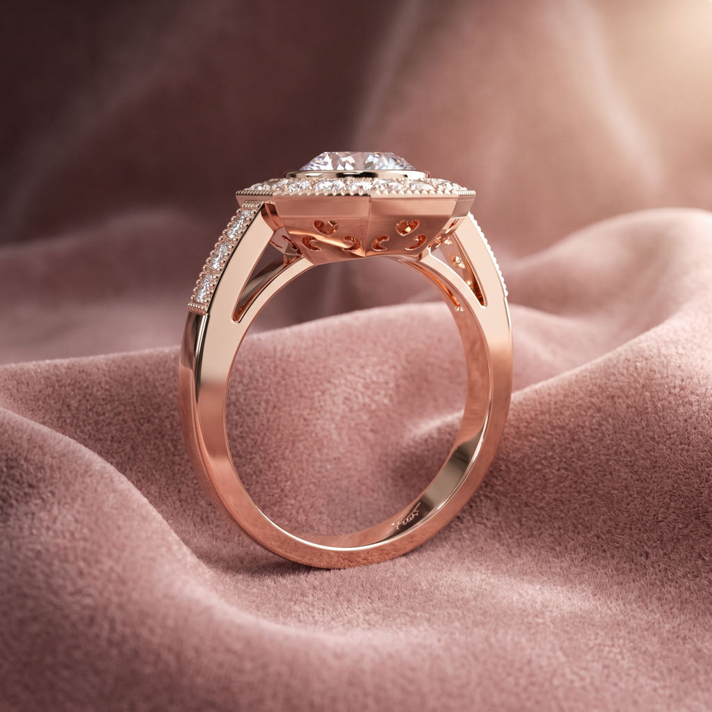 18K Bespoke Round Halo Diamond Ring — AI cloth, in-house