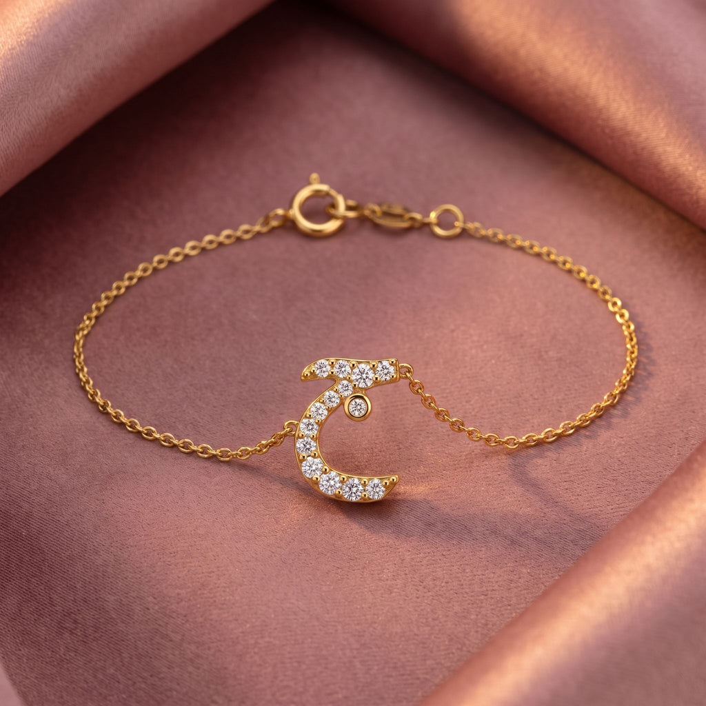 18K Arabic Alphabet Diamond Bracelet — AI cloth, in-house