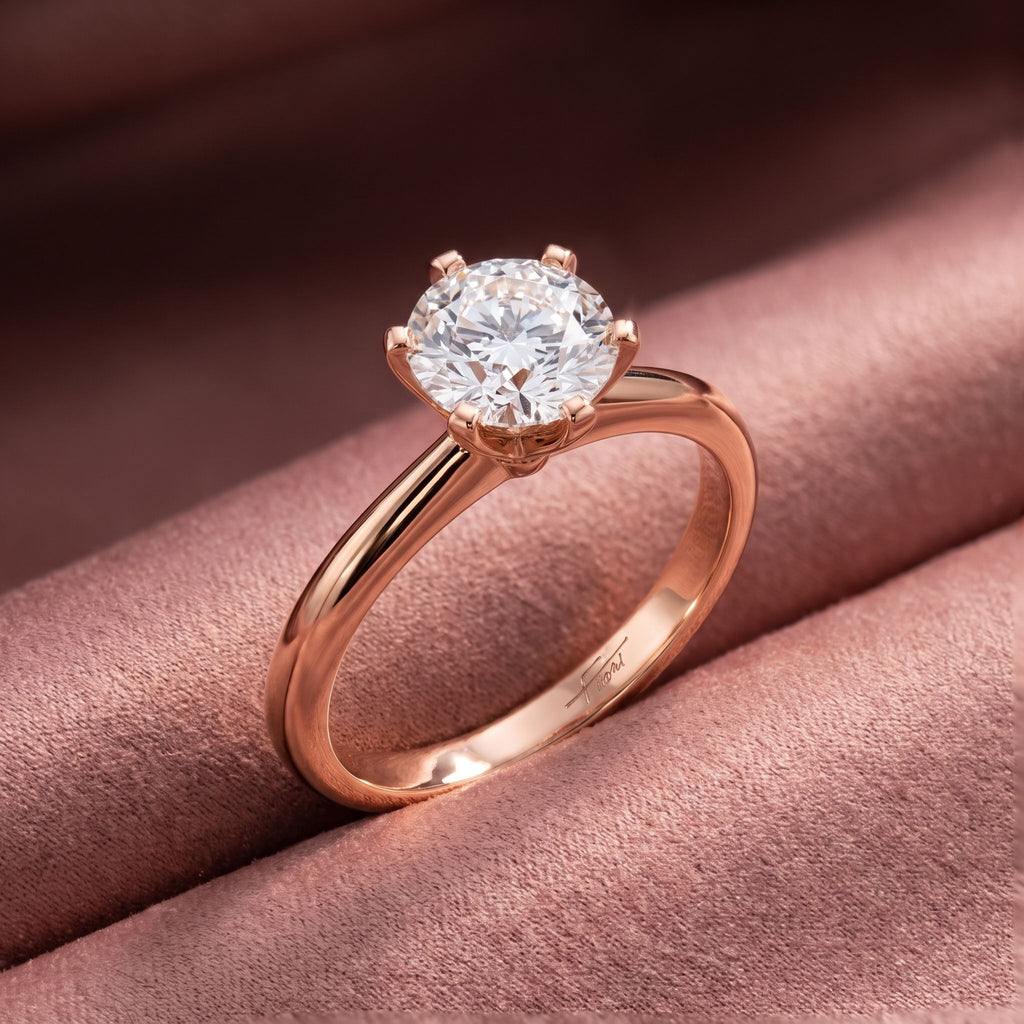 18K Solitaire Round Diamond Engagement Ring — AI cloth, in-house