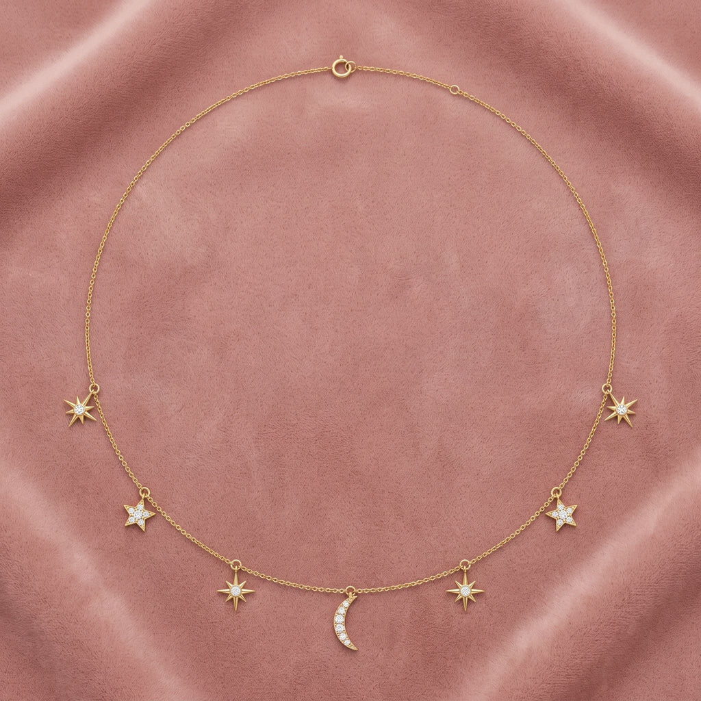18K Square Diamond Station Necklace — AI cloth, in-house