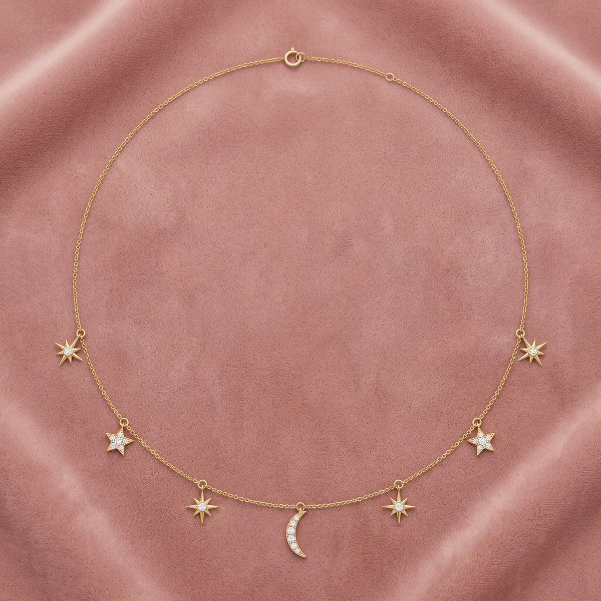 18K Square Diamond Station Necklace — AI cloth, in-house