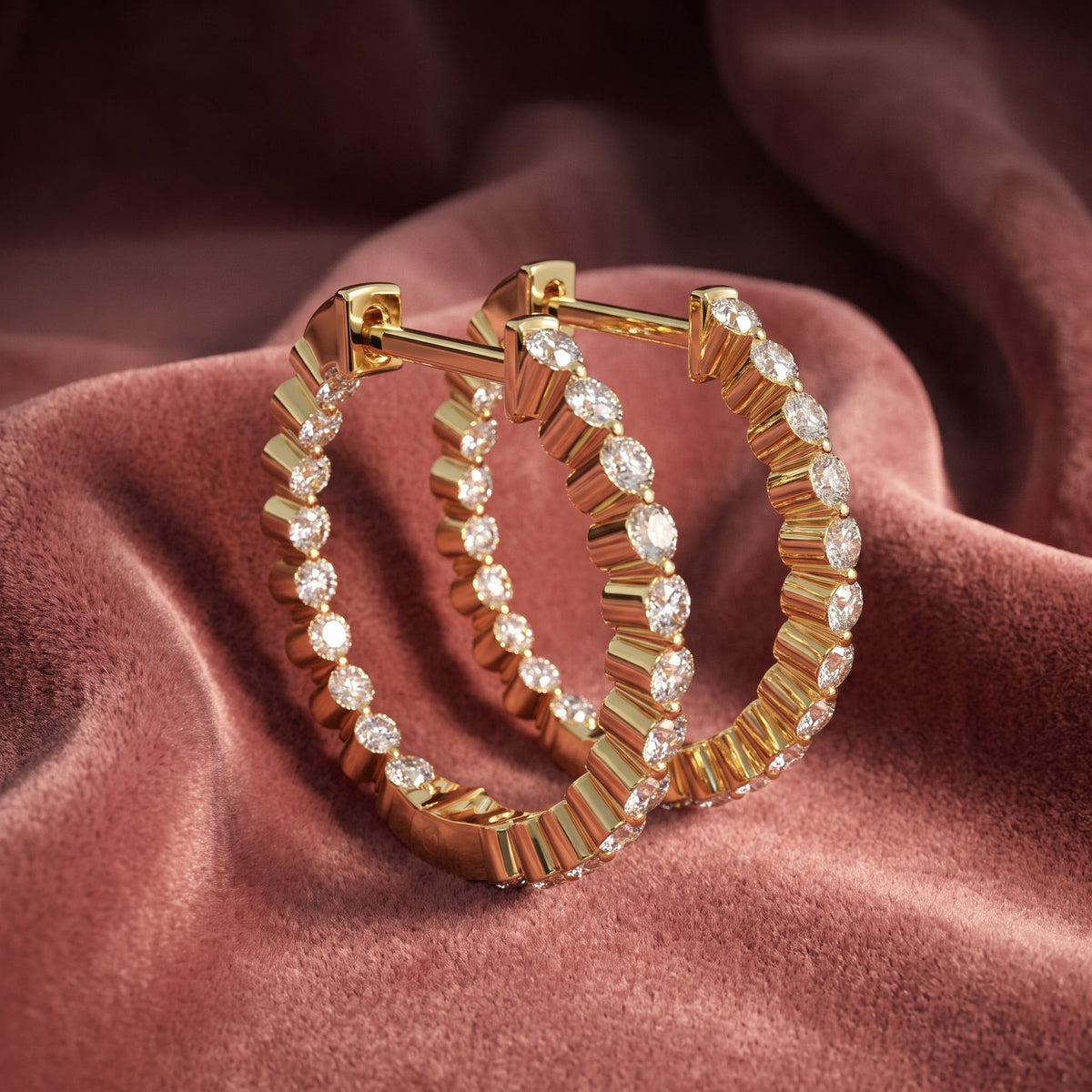 18K Diamond Hoop Earrings — AI cloth, in-house