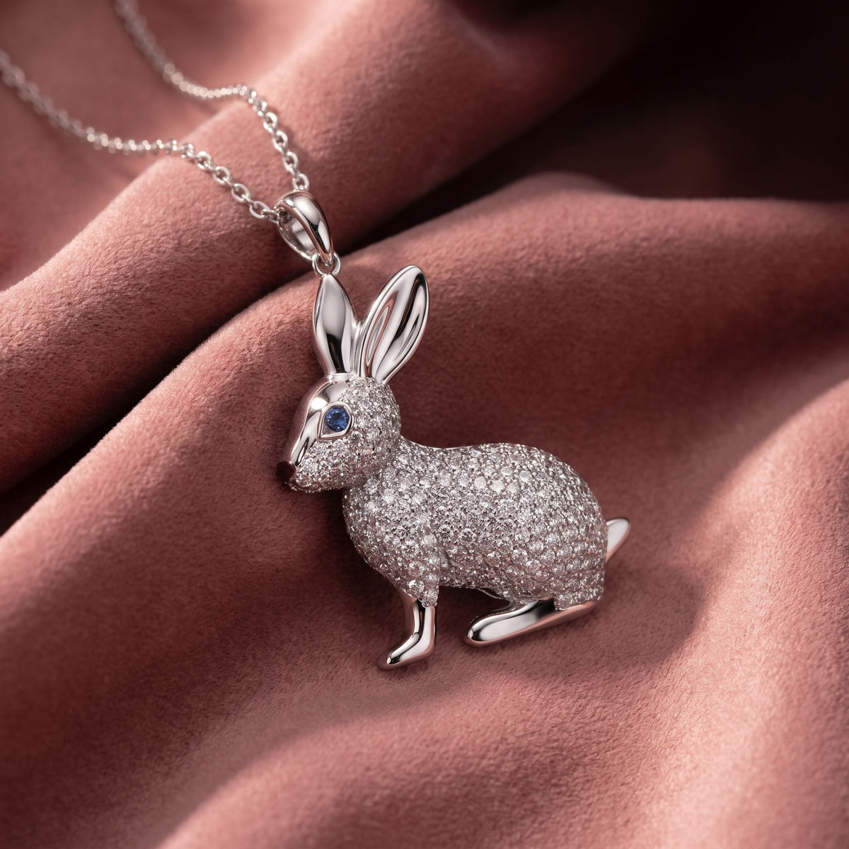 18K Bunny Round Diamond Pendant — AI cloth, in-house
