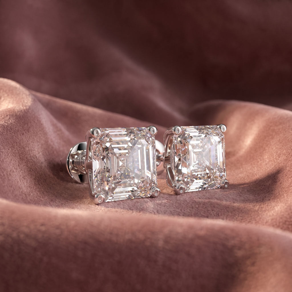 18K Asscher Solitaire Diamond Earrings — AI cloth, in-house