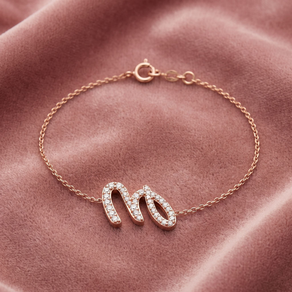 18K Alphabet Round Diamond Bracelet — AI cloth, in-house