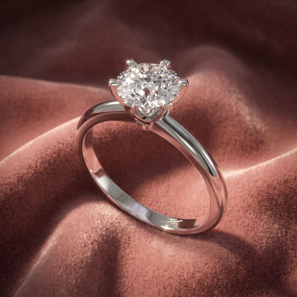 18K Solitaire Round Diamond Engagement Ring — AI cloth, in-house