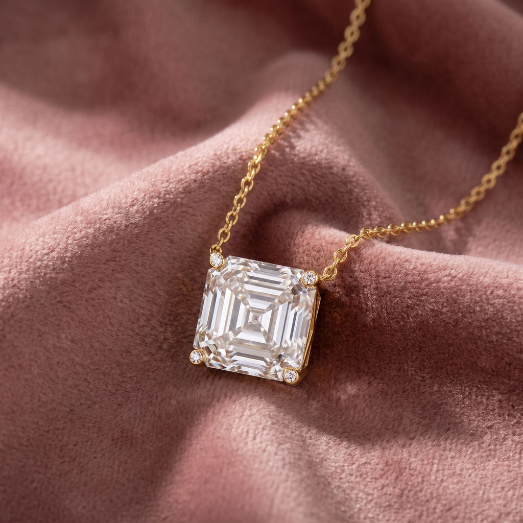 18K Asscher Cut Diamond Pendant — AI cloth, in-house