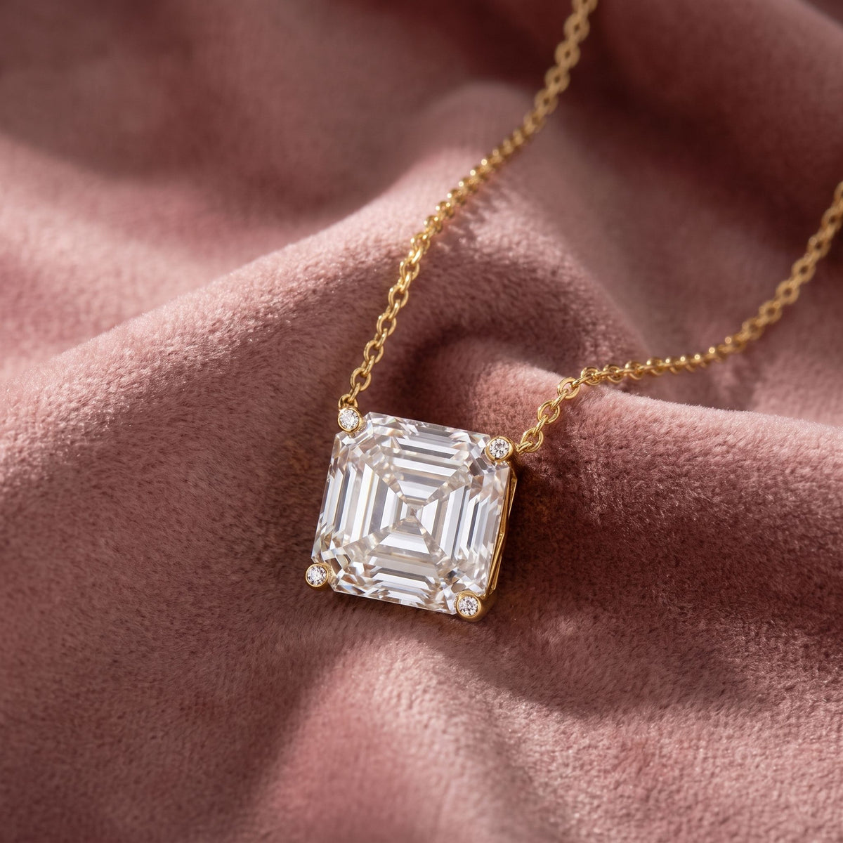 18K Asscher Cut Diamond Pendant — AI cloth, in-house