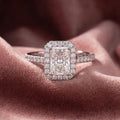 18K Halo Emerald-Cut Diamond Ring — AI cloth, in-house