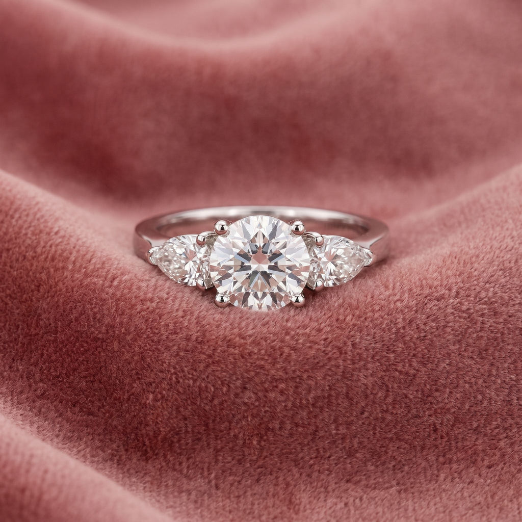 18K Trilogy Round Diamond Ring — AI cloth, in-house