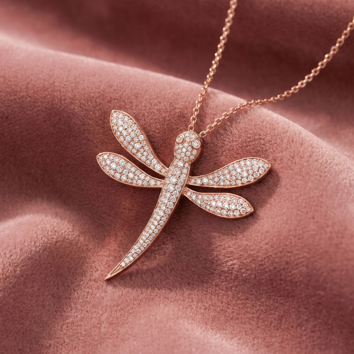 18K Dragonfly Diamond Pendant — AI cloth, in-house