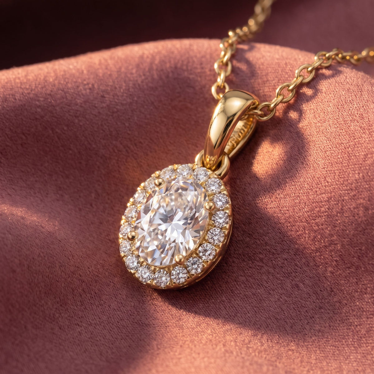 18K Halo Diamond Pendant — AI cloth, in-house