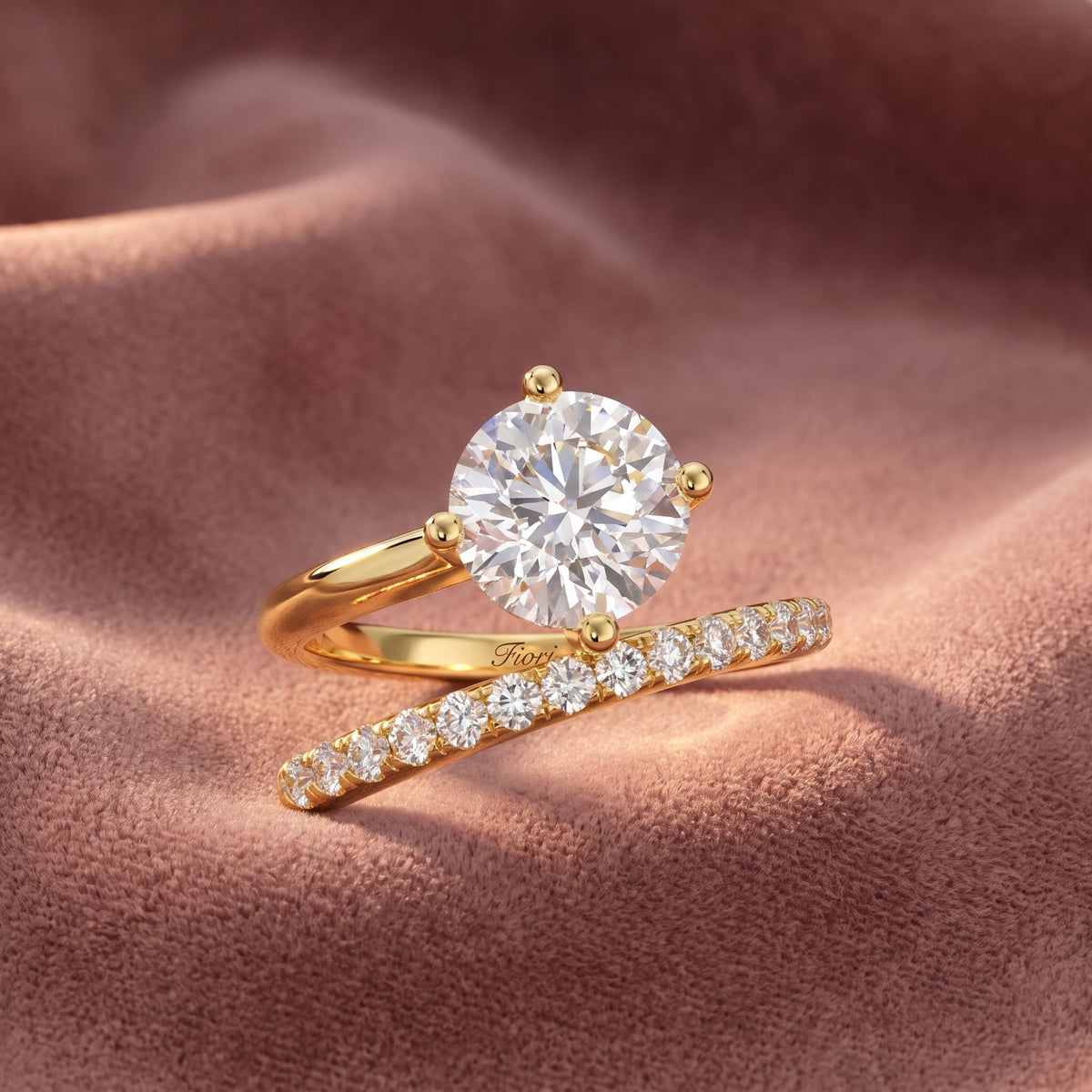 18K Solitaire Round Pave Diamond Ring — AI cloth, in-house