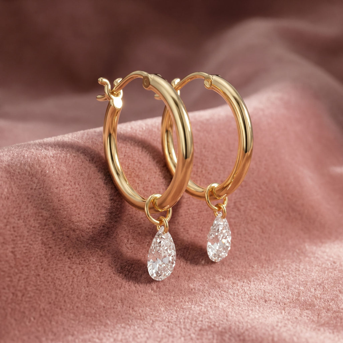 18K Pear Diamond Hoop Earrings — AI cloth, in-house