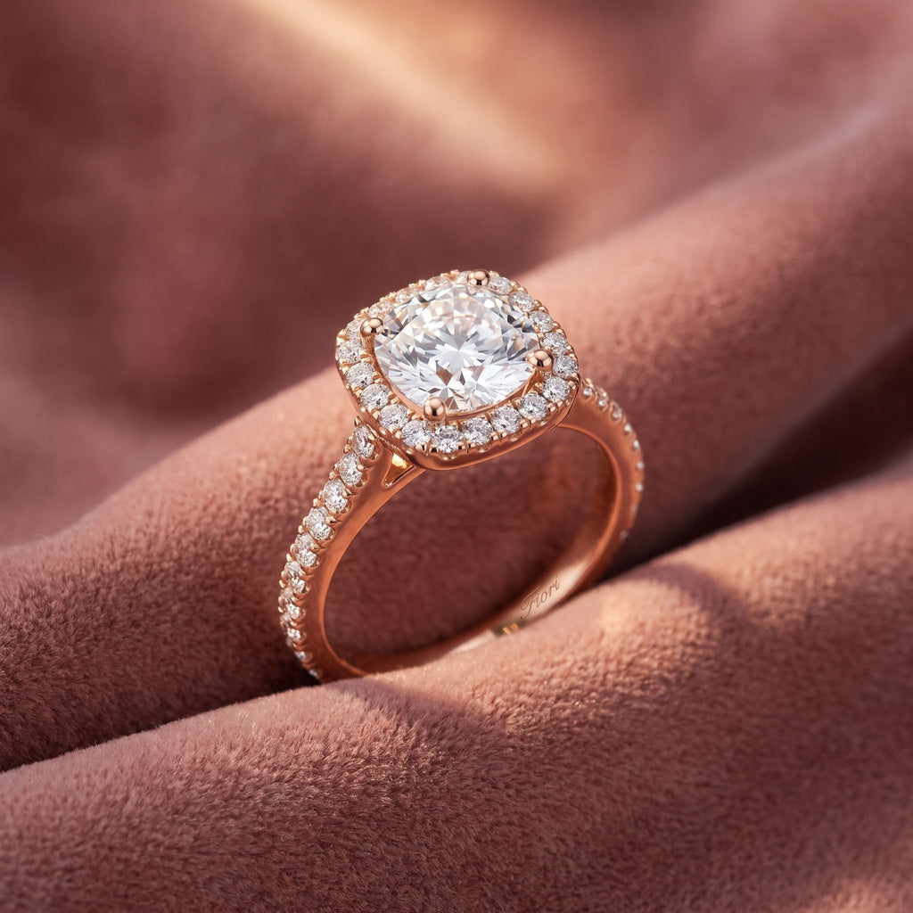 18K Halo Round Diamond Engagement Ring — AI cloth, in-house