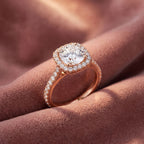 18K Halo Round Diamond Engagement Ring — AI cloth, in-house