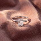 18K Solitaire Emerald Cut Diamond Engagement Ring — AI cloth, in-house