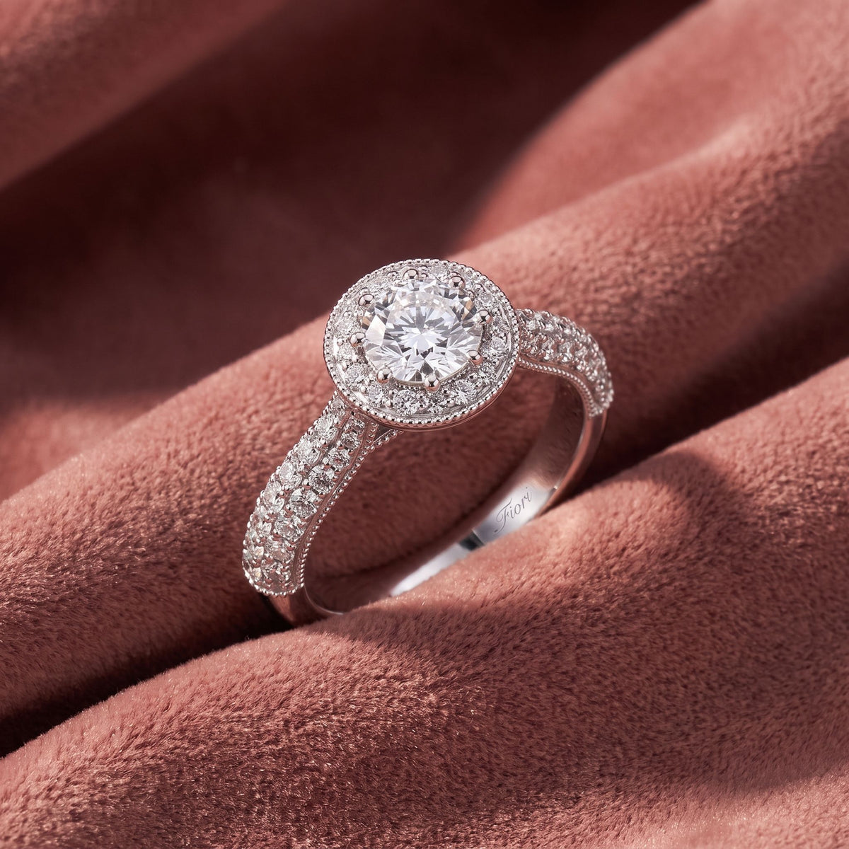 18K Halo Round Diamond Ring — AI cloth, in-house