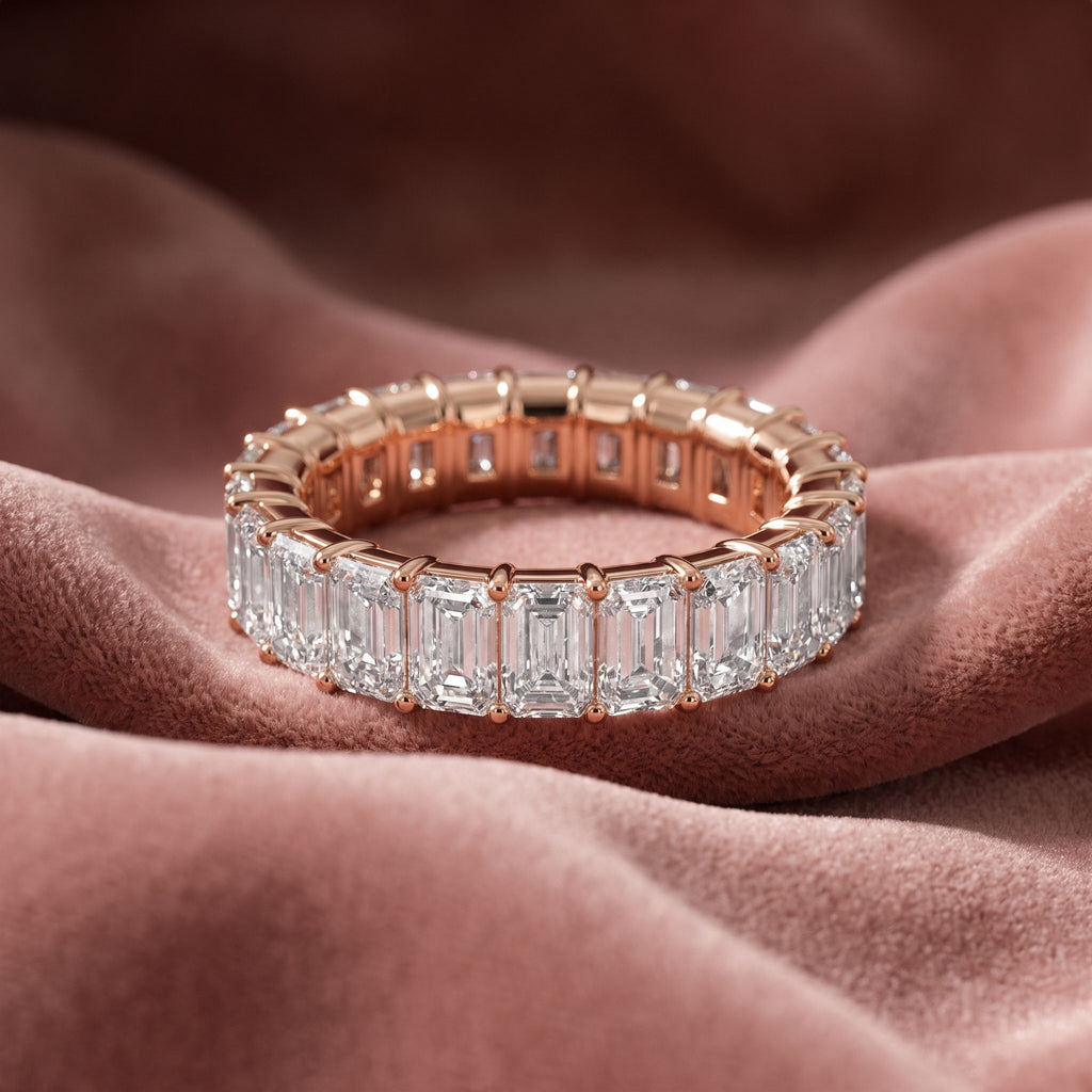 14K Eternity Emerald Diamond Ring — AI cloth, in-house