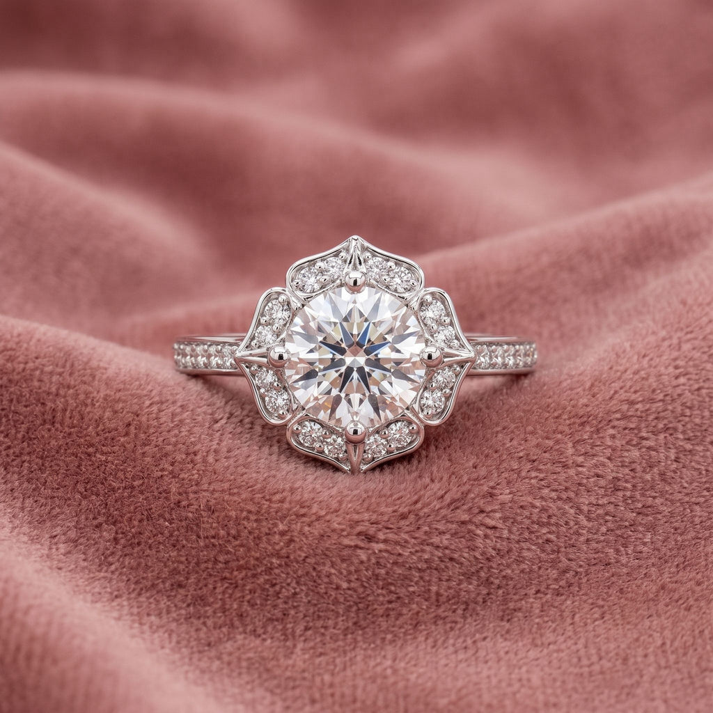 18K Halo Round Diamond Ring — AI cloth, in-house