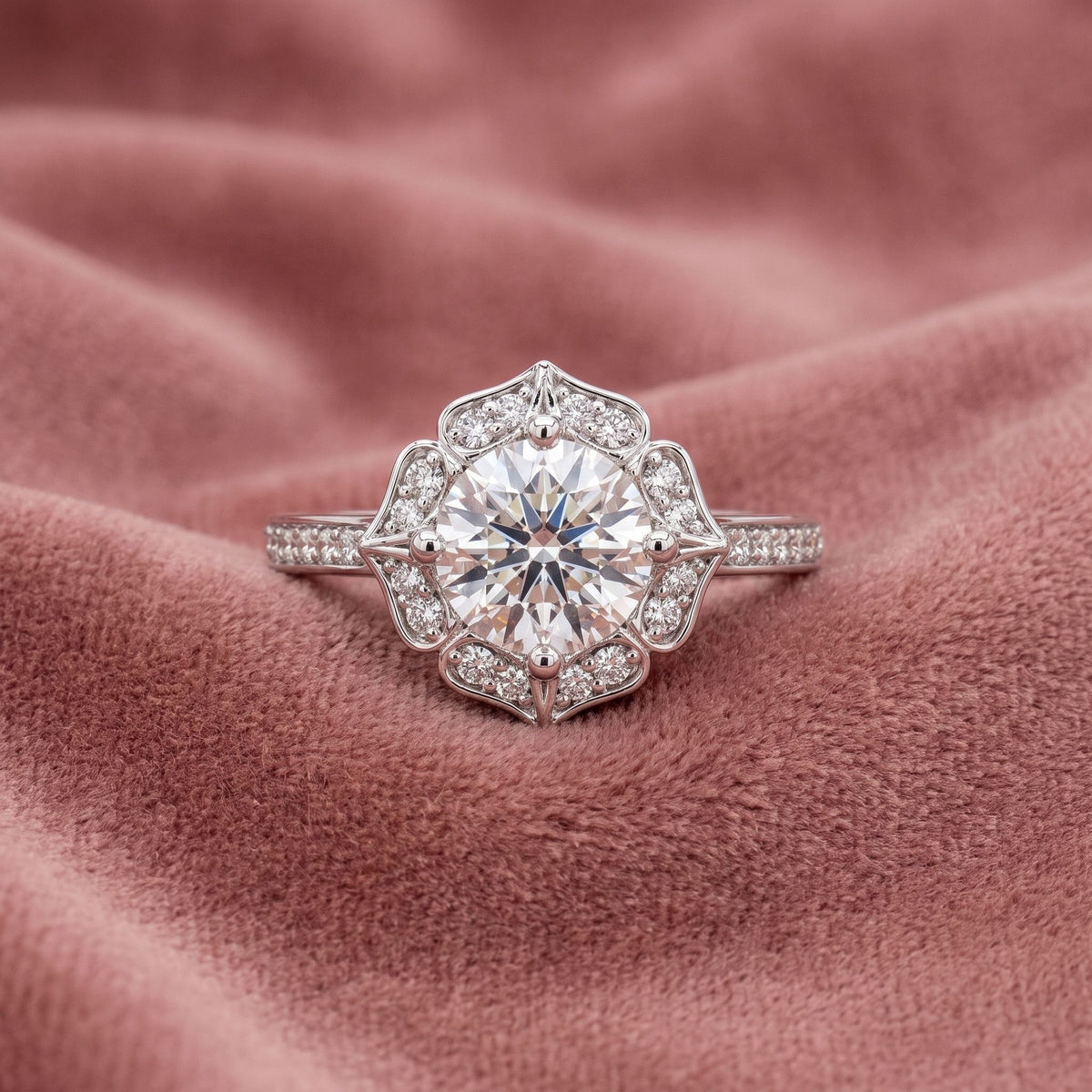 18K Halo Round Diamond Ring — AI cloth, in-house