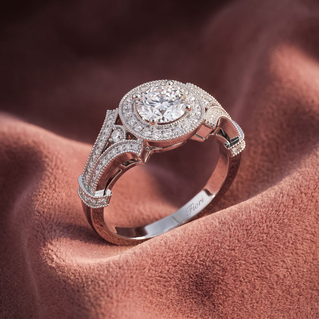 18K Bespoke Halo Round Diamond Ring — AI cloth, in-house
