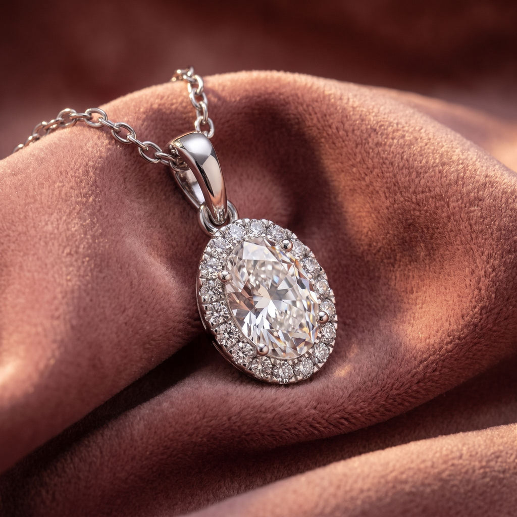 18K Halo Diamond Pendant — AI cloth, in-house