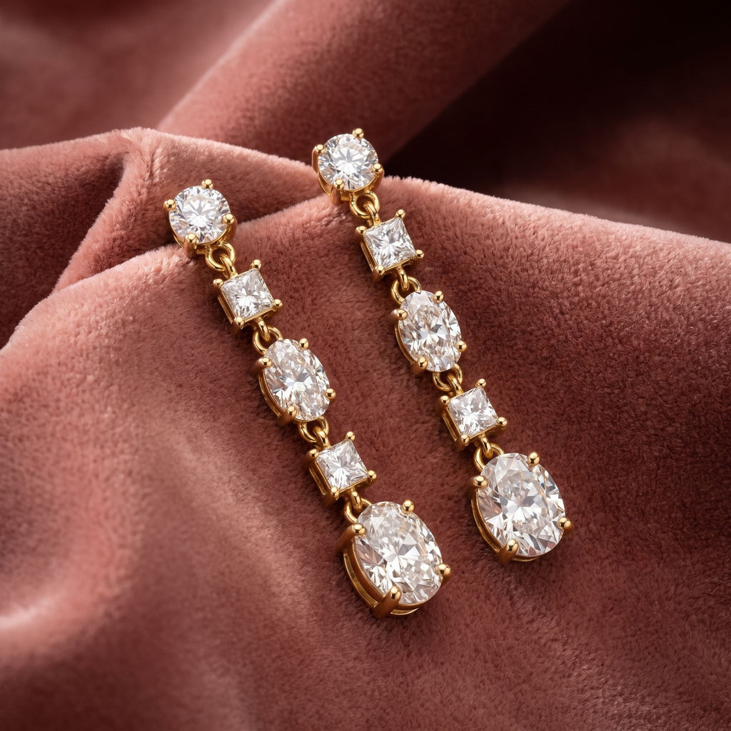 18K Round Diamond Drop Earrings — AI cloth, in-house