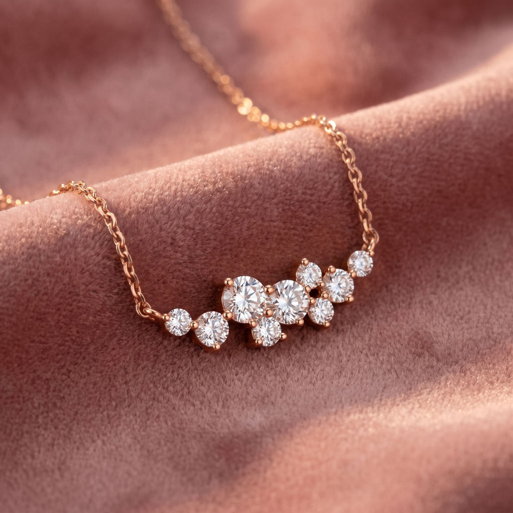18K Geometric Cluster Round Diamond Pendant — AI cloth, in-house