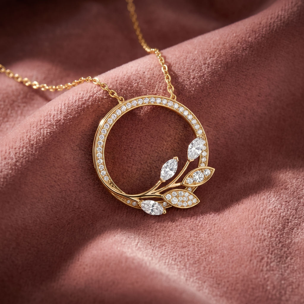 18K Floral Leaf Diamond Pendant — AI cloth, in-house