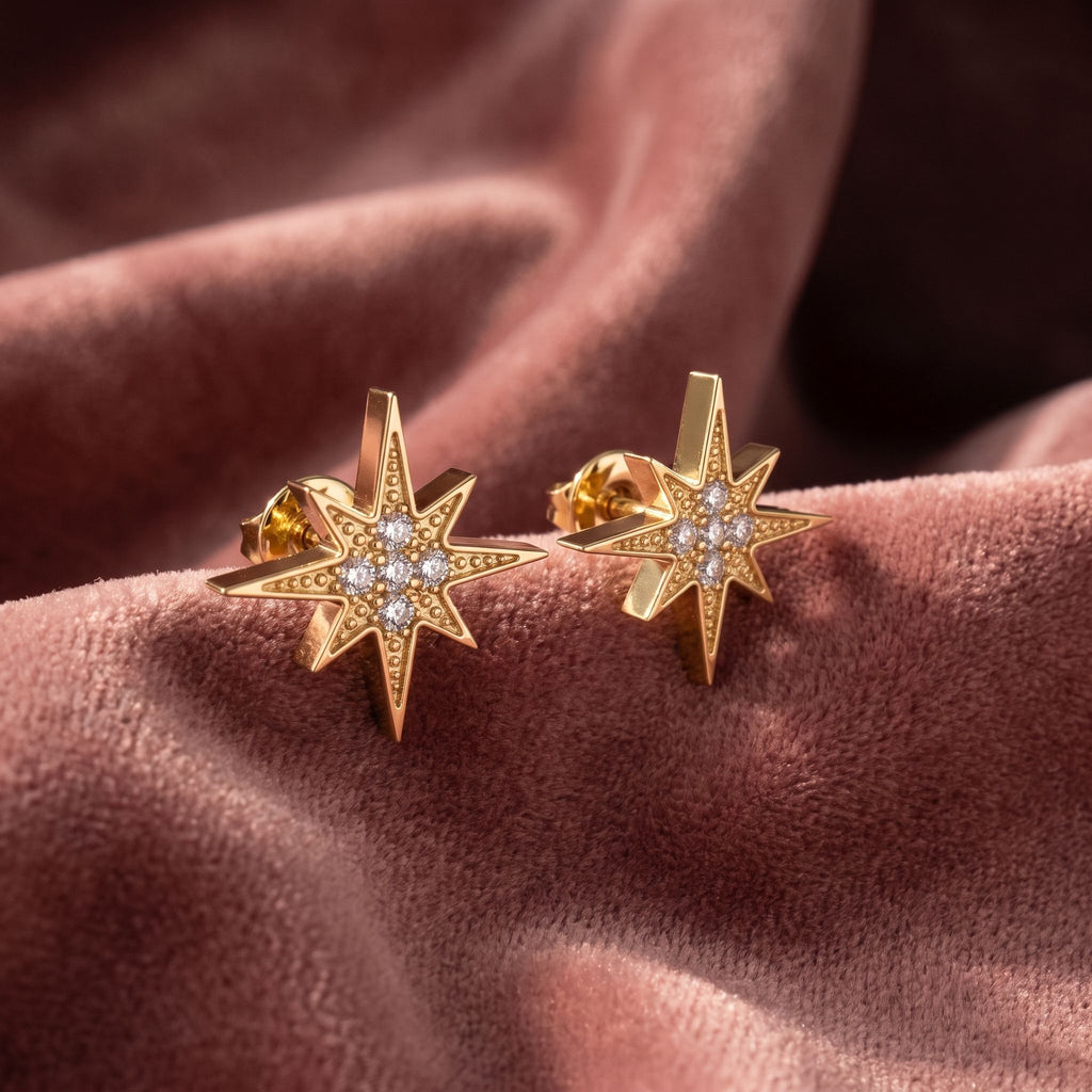 18K Polar Star Diamond Earrings — AI cloth, in-house