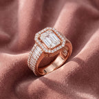 18K Halo Emerald Diamond Engagement Ring — AI cloth, in-house
