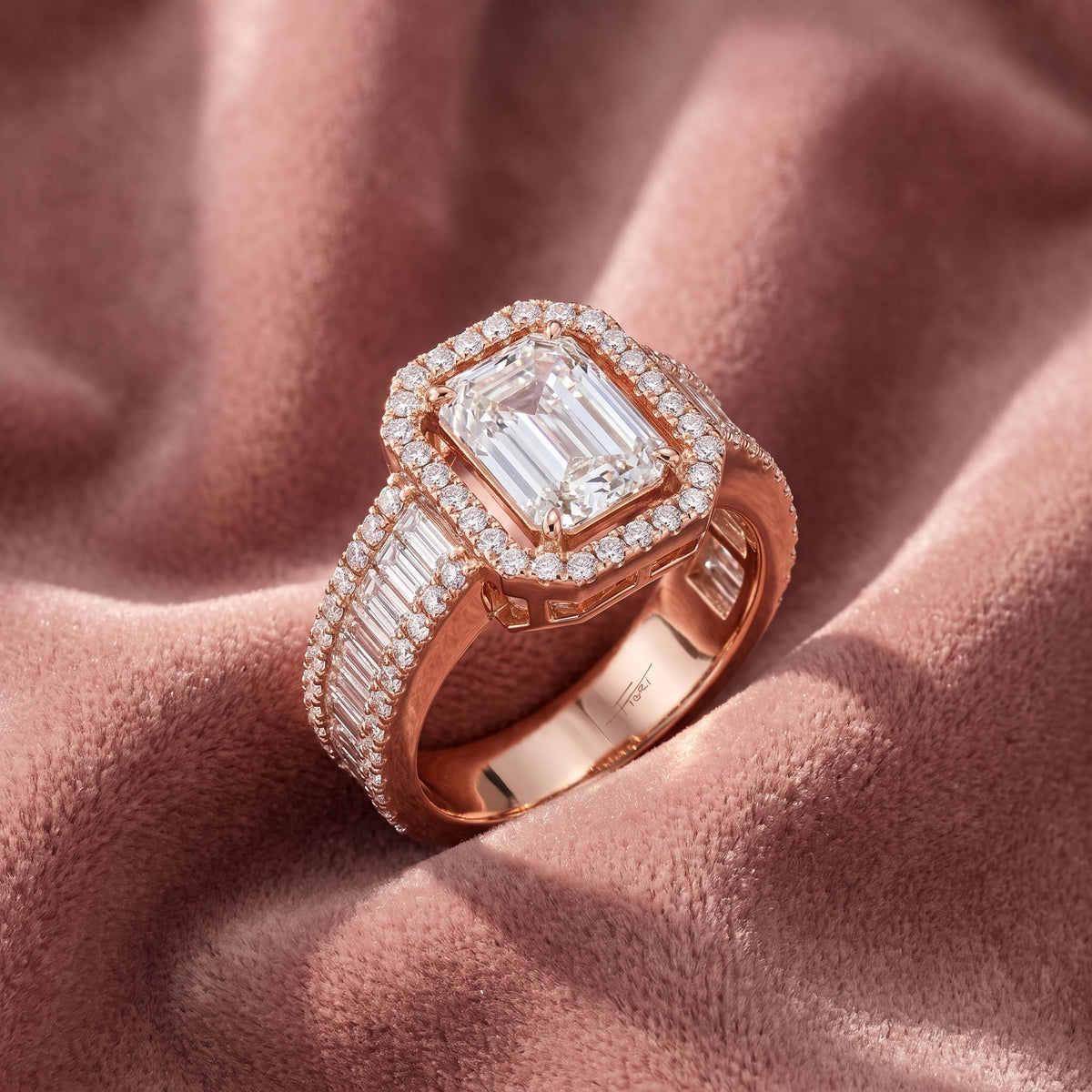 18K Halo Emerald Diamond Engagement Ring — AI cloth, in-house