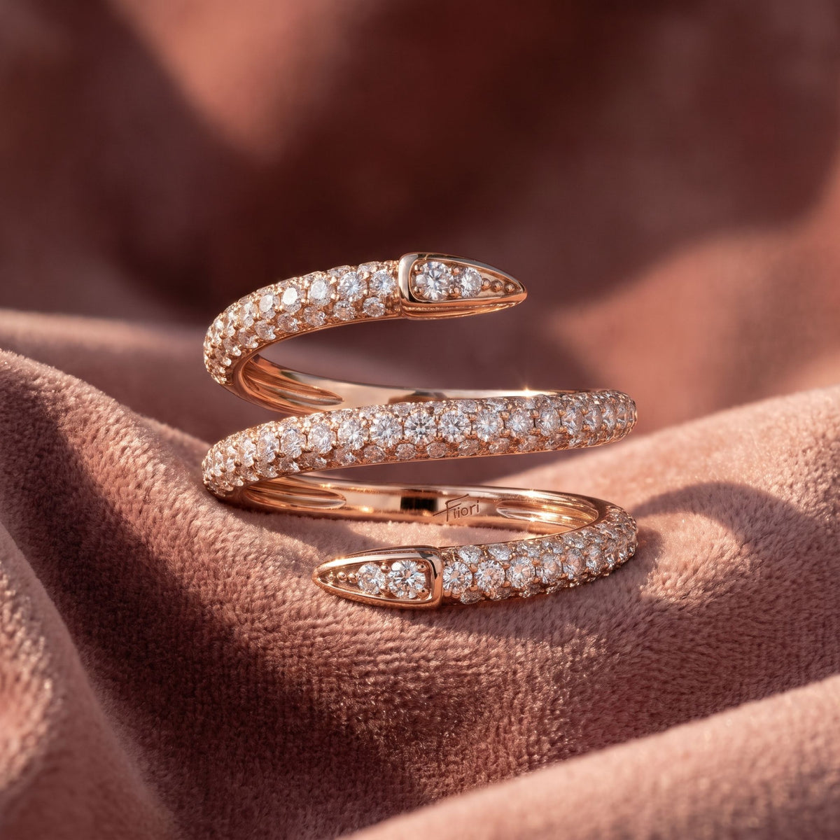 18K Spiral Pave Diamond Ring — AI cloth, in-house