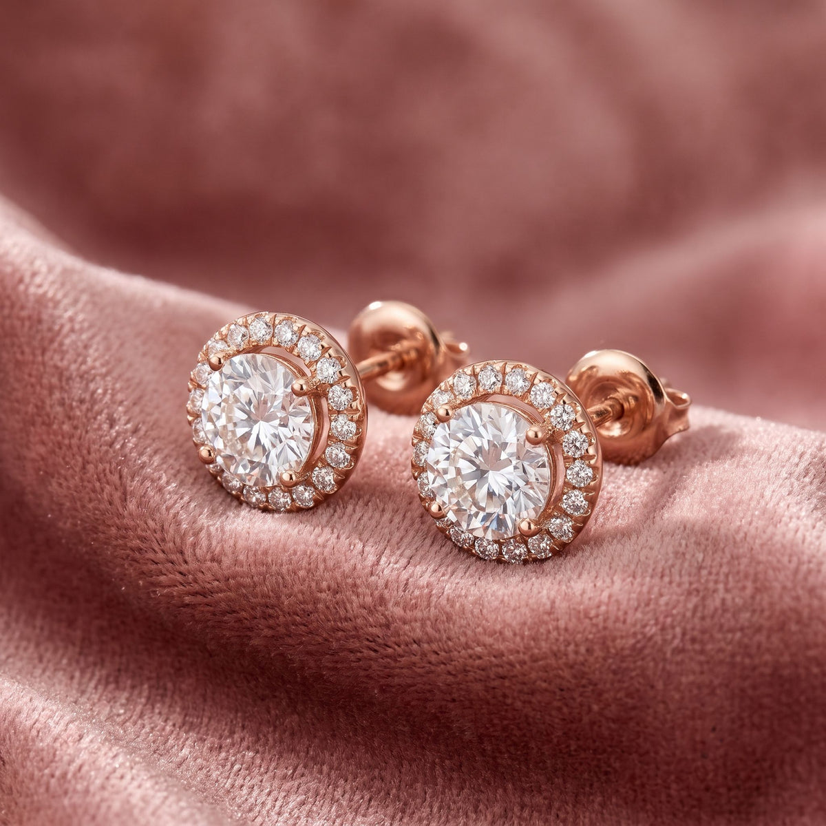 18K Halo Round Diamond Stud Earrings — AI cloth, in-house