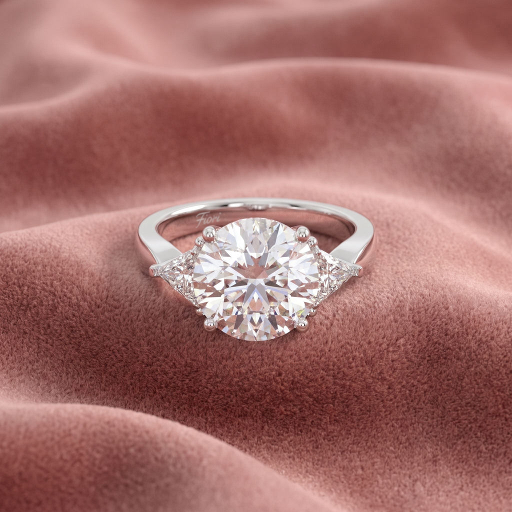 18K Trilogy Round Brilliant Diamond Ring — AI cloth, in-house