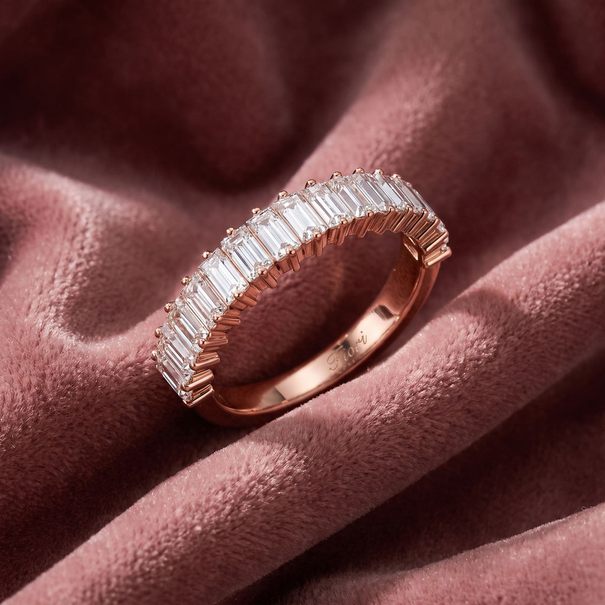18K Eternity Baguette Diamond Ring — AI cloth, in-house