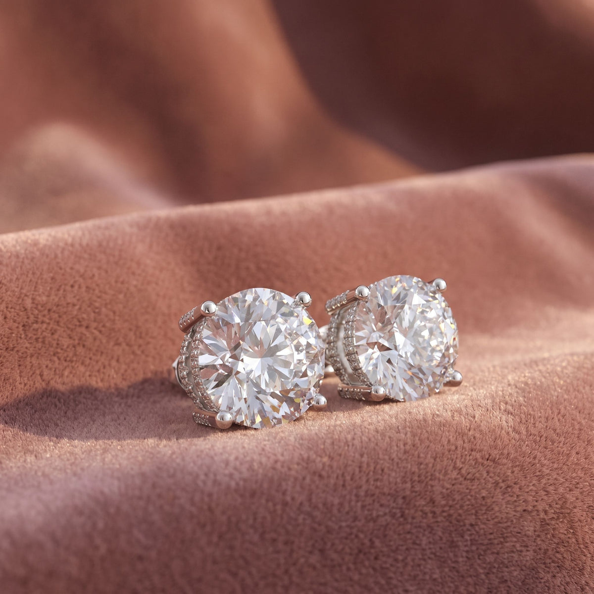 18K Solitaire Round Diamond Earrings — AI cloth, in-house
