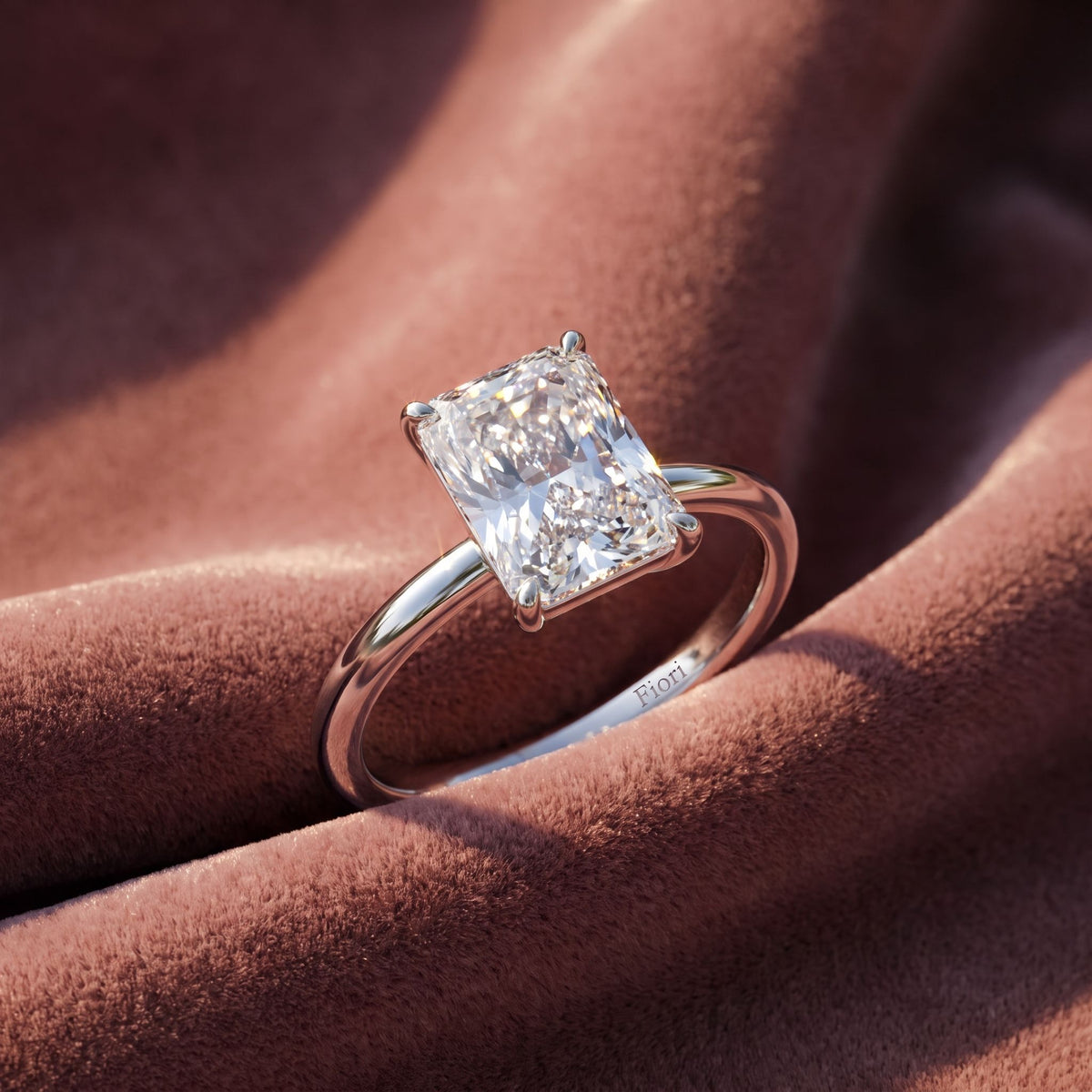 18K Solitaire Radiant Diamond Engagement Ring — AI cloth, in-house