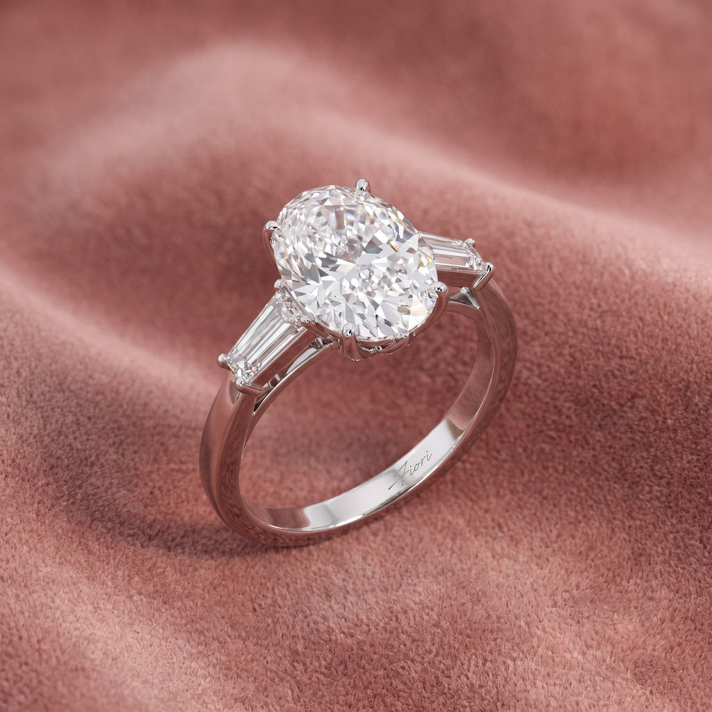 18K Trilogy Oval Diamond Ring — AI cloth, in-house